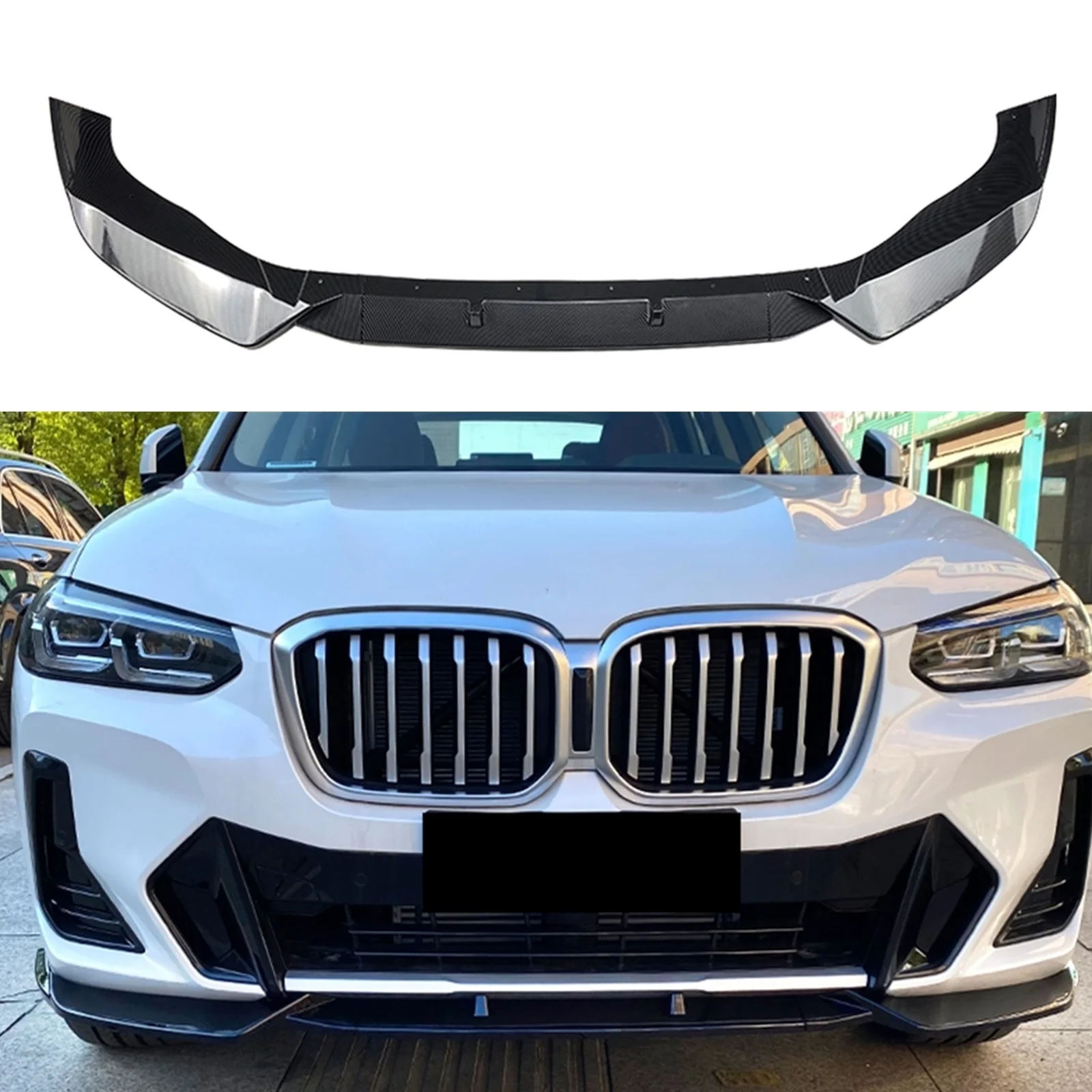 

Front Bumper Spoiler Lip For BMW X3 G01 X4 G02 M Pack 2022 Carbon Fiber Look Car Lower Body Kit Splitter Guard Plate Blade 4Door