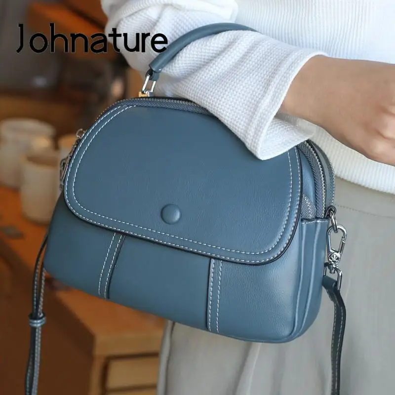 

Johnature Cowhide Women Bag 2023 New Fashion Versatile Handbag Genuine Leather Simple Shoulder & Crossbody Bags