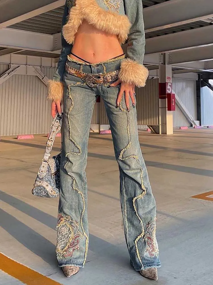 Streetwear Y2K Long Jeans for Women Fashion Casual Graphic Flare Pants Women's New Baggy Clotheing Designer Vintage Female Jeans