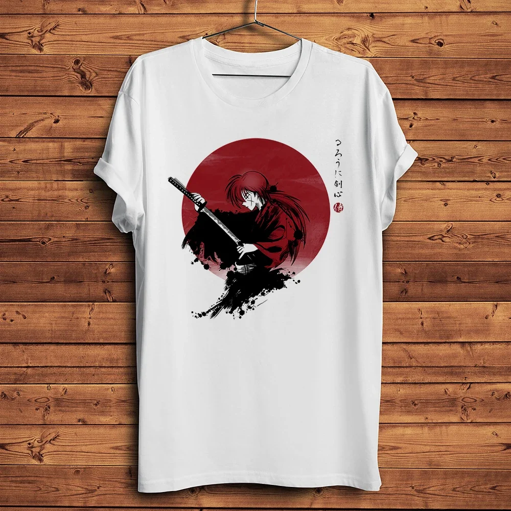 Фото Забавная аниме-футболка Rurouni Samurai Himura Kenshin, мужская повседневная уличная футболка, футболка унисекс с короткими рукавами, дышащий принт без клея №2