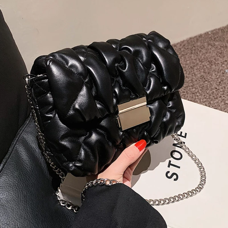 

Pleated Solid Color Square Armpit Bag 2022 Winter New High-quality Pu Leather Women's Designer Handbag Shoulder Messenger Bag