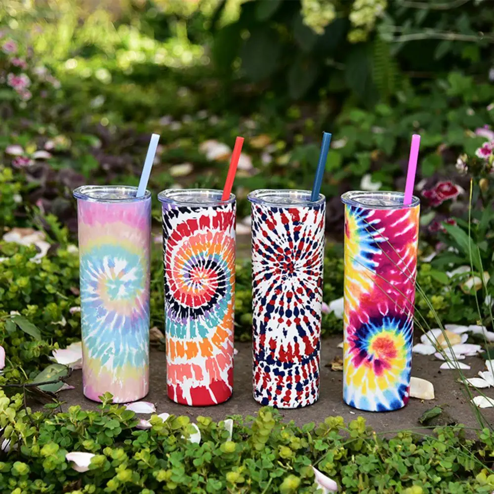 

Straight Barrel Cups With Straws Tie-dye Pattern Design Tie-dye Water Cup Drink Cups Stainless Steel Insulation Bottles Reusable