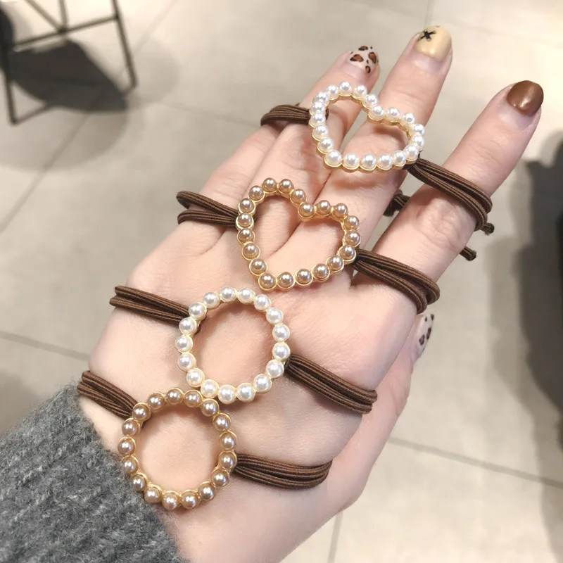 

6pieces/set Hair Ties Hair Rope Female Pearl Love Hair Rope Simple Hair Band Rubber Band Women Hair Accessories