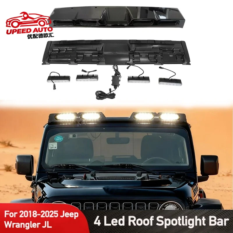 Фото Подходящие внедорожные аксессуары 4x4: балка на крышу и прожекторы для Jeep Wrangler JL 2018-2025 (4 шт.) №1