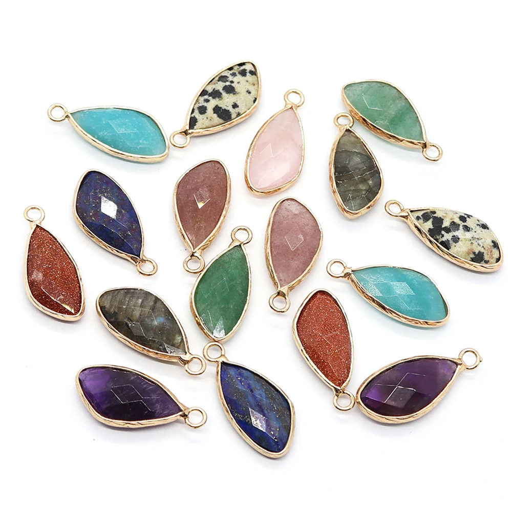 

Natural Stone Amethyst Irregular Drop Pendants DIY Necklaces Earrings Bracelets Leaf-shaped Green Aventurine Crystal Charms