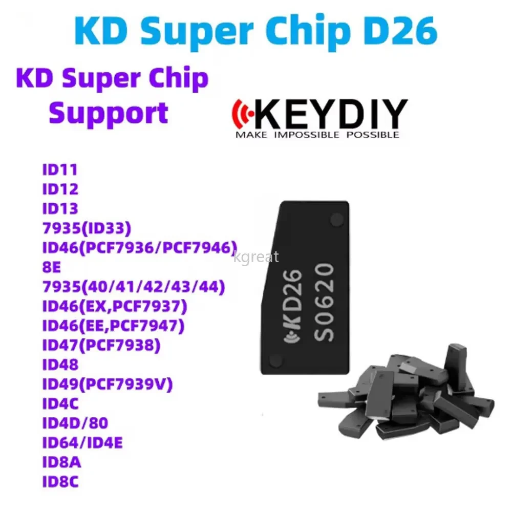 

KEYDIY KD Super Chip D26 Поддержка PCF7935 PCF7936 ID46 ID47 ID48 ID49 ID4D ID80 ID64 ID4E ID11 ID12 ID13 8A 8C Чип транспондера