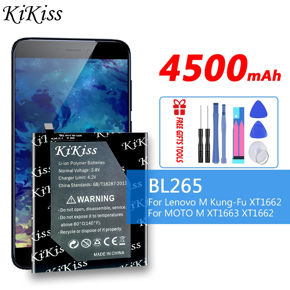 100% Оригинальный аккумулятор KiKiss 4500 мАч BL265 для Lenovo M Kung-Fu XT1662 Motorola MOTO XT1663 BL 265 |