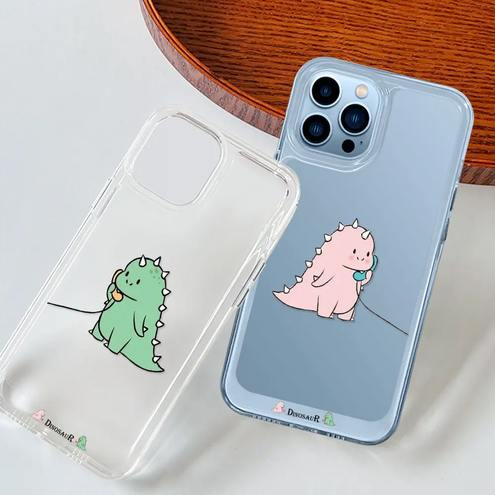 

Kawaii Dinosaur Couple Case for IPhone 14 13 12 Pro Phone Case for IPhone 11 Pro Max XS X XR Min Transparent Protection Fundas