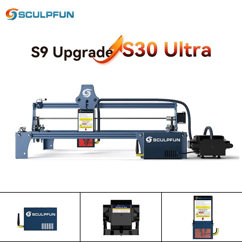 SCULPFUN S9 Upgrade to S30 Ultra-33W Laser Module Upgrade Kit 32-bit Motherboard High-speed Air Assist Limit Switch Direct Use