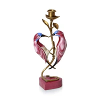 elegant european style plum purple handcraft porcelain double birds candlestick with heart shaped brass stand for home decor