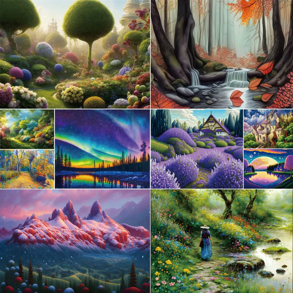 

Fantasy Landscape Coloring By Numbers Painting Complete Kit Acrylic Paints 50*70 Oil Painting Home Decoration For Kids Wall Art