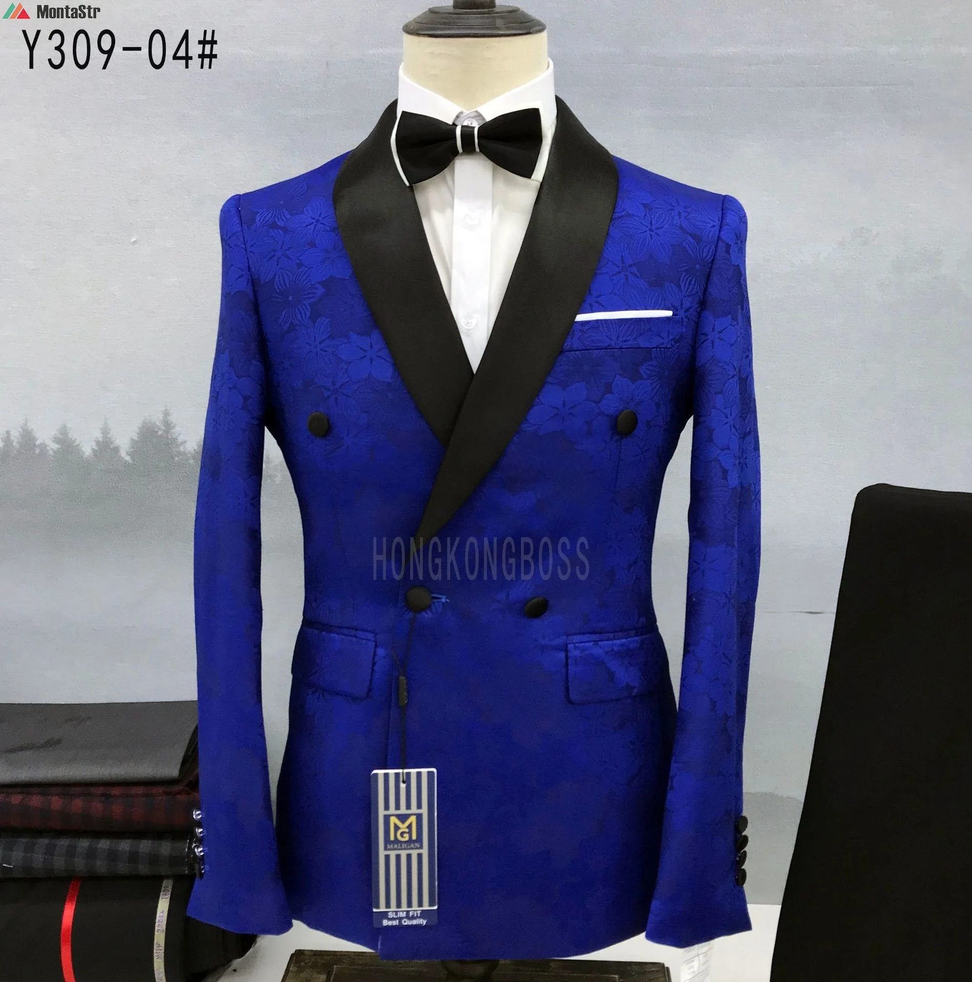 

Мужской двубортный деловой костюм, повседневный пиджак и брюки с темно-синим принтом, одежда для свадьбы и выпускного вечера, 2022