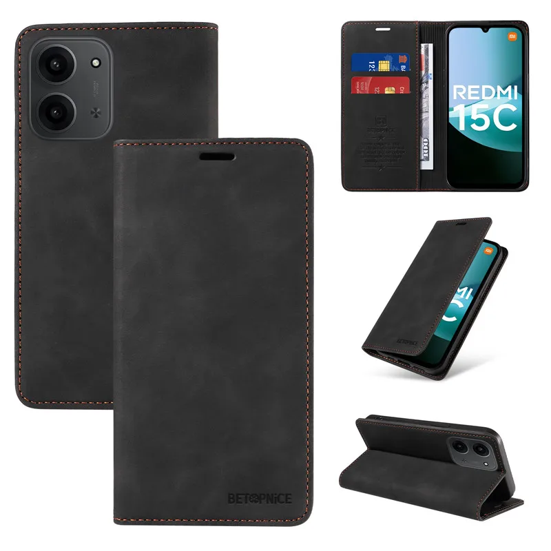 Фото Противоугонный чехол для телефона Xiaomi Redmi 15 15C A5 Note 15 Pro Plus Redmi15C 5G 4G Capa Wallet Flip Card Holder Coque Leather Cover №2