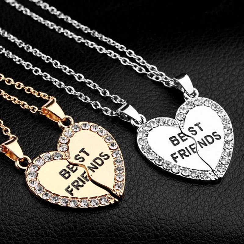 

2Pcs Charming Heart Necklace Splice 2Parts Half Broken Love Letter Zircon Pendant Forever Lover Best Friends Jewelry Gift