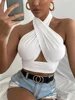 Women Summer Tank Tops Sexy Solid Color Cross Halter Neck Push Up Hollow Crop Tops High Street Wear 2023 New Fashion 1