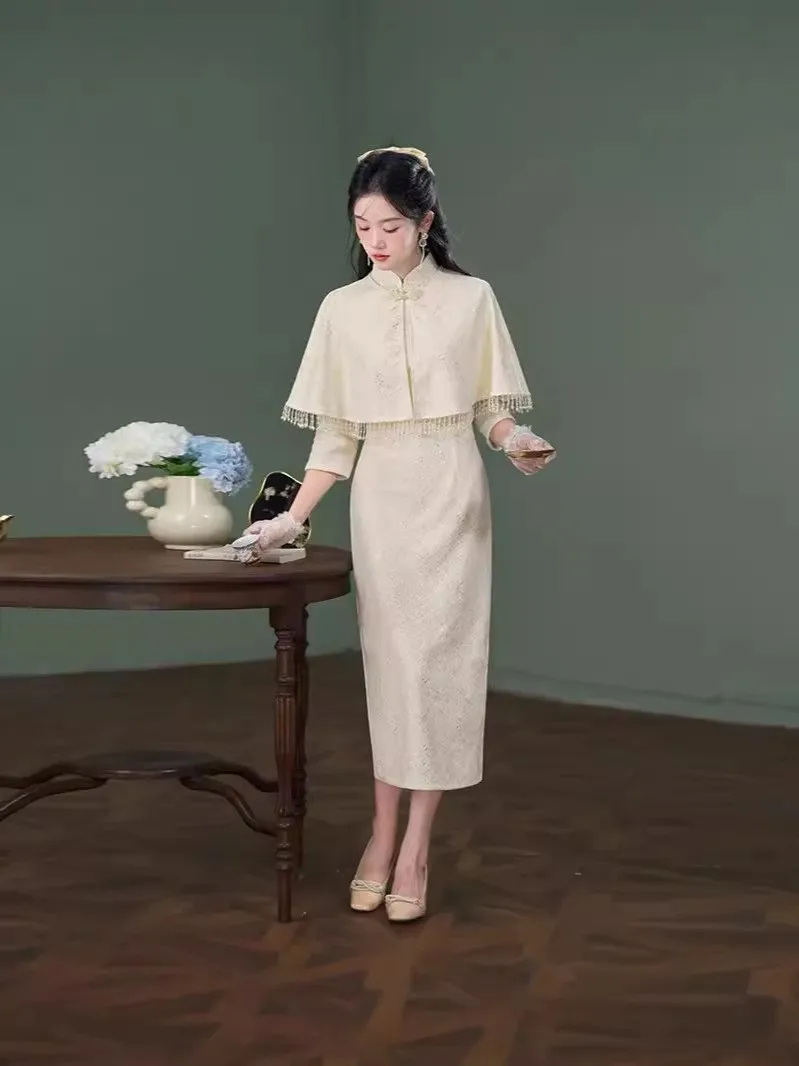 Женское облегающее платье-Ципао с белым кружевом новое китайское традиционное