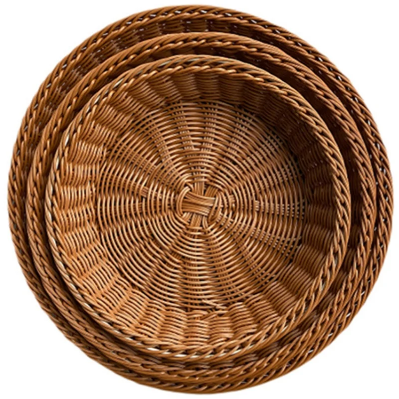 

3PCS Fruit Basket Bread Basket Round PP Woven Basket Supermarket Fruit And Vegetable Display Basket Snack Storage Basket