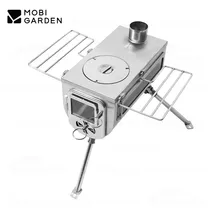 MOBI GARDEN-403 스테인레스 스틸 장작 스토브, 야외 캠핑 조리기구, 휴대용 다기능 난방 스토브, 무료 연기 파이프