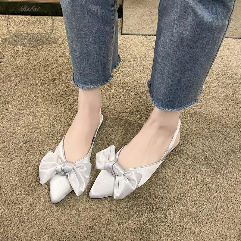

YTLDWAT 2022 NEW Women Sandals Shoes Bow-Knot Pointed Toe Back Strap Low Heels Ladies Solide Shallow Casual Female Summer Concis