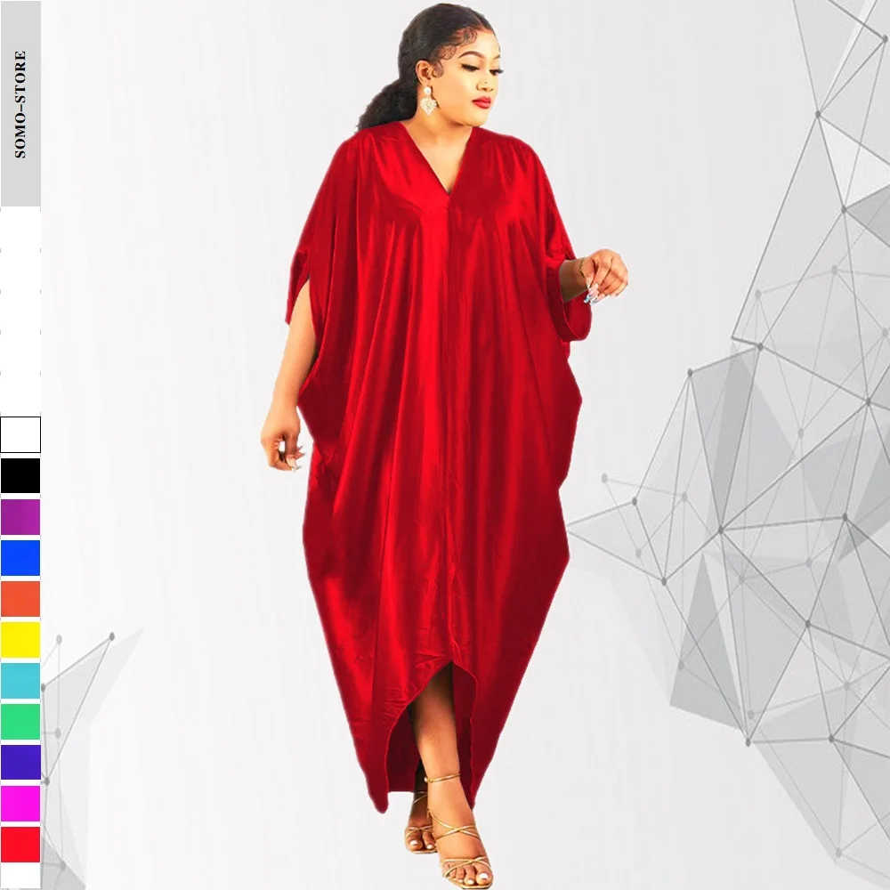 

Casual Solid Color 5xl Plus Size Women'S Dresses 2022 Half Sleeve V Neck Loose Waist Elegant Long Dress Wholesale Dropshipping