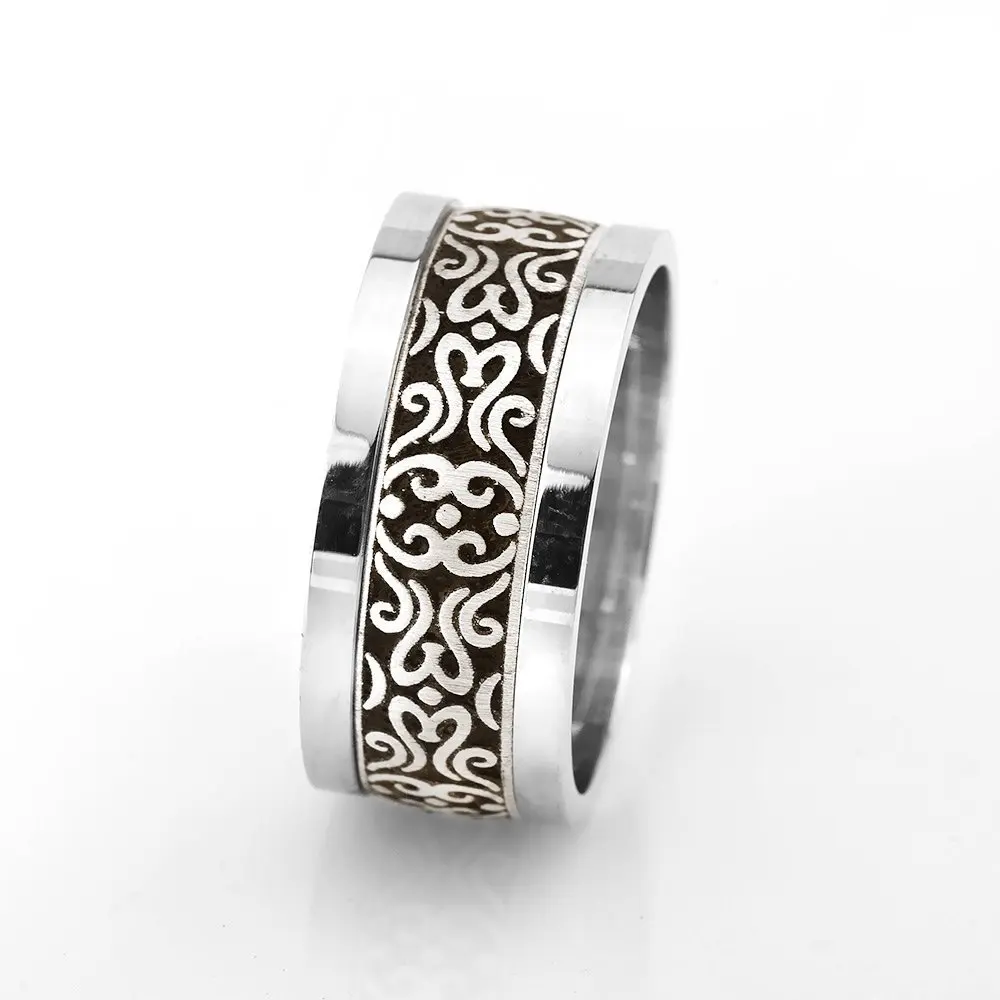 

Extraordinary Motif Embroidered 925 Sterling Silver Men 'S Wedding Ring