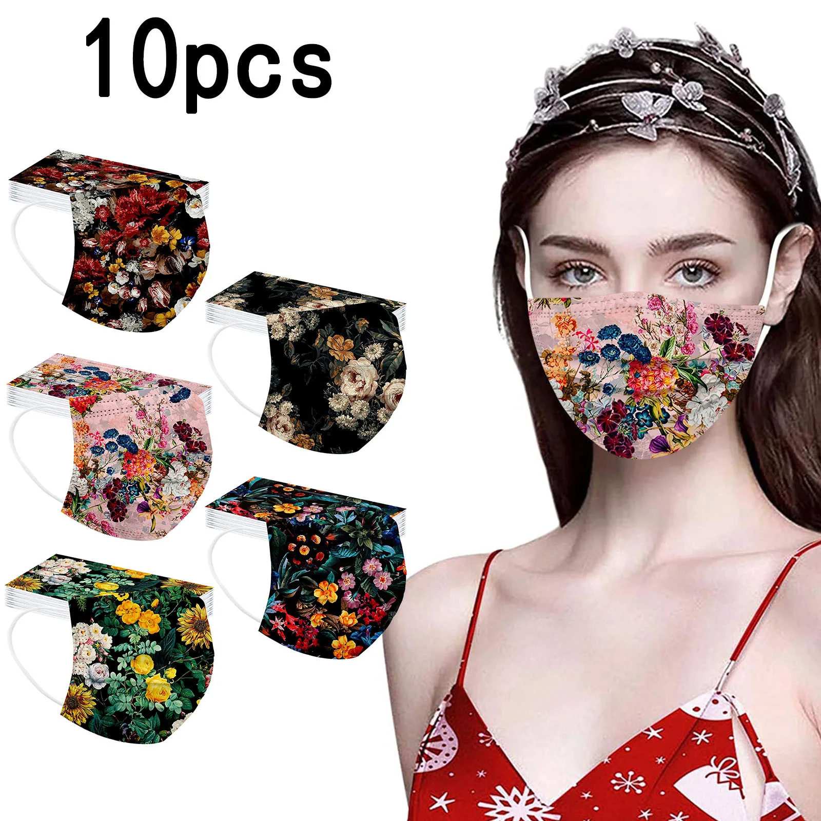 

10pc Flower Print Face Masks Masque Jetables Disposable Earloop Mask for Face Masque Jetables Mascarillas Party Decoration Masks