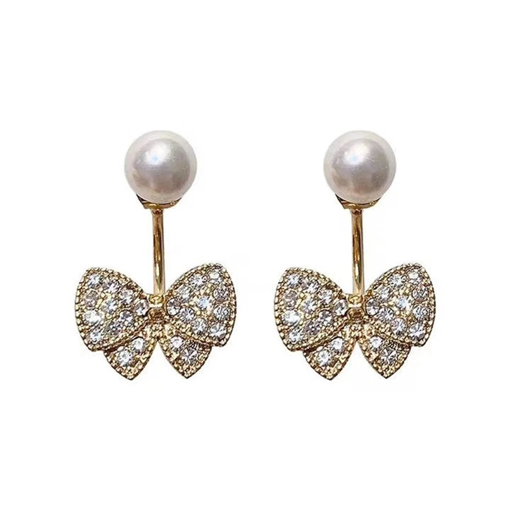 

2022 New Temperament Korean Fashion Simple Attractive Pave Zircon Bow Stud Earrings for Women Girls Summer Party Jewelry Gift