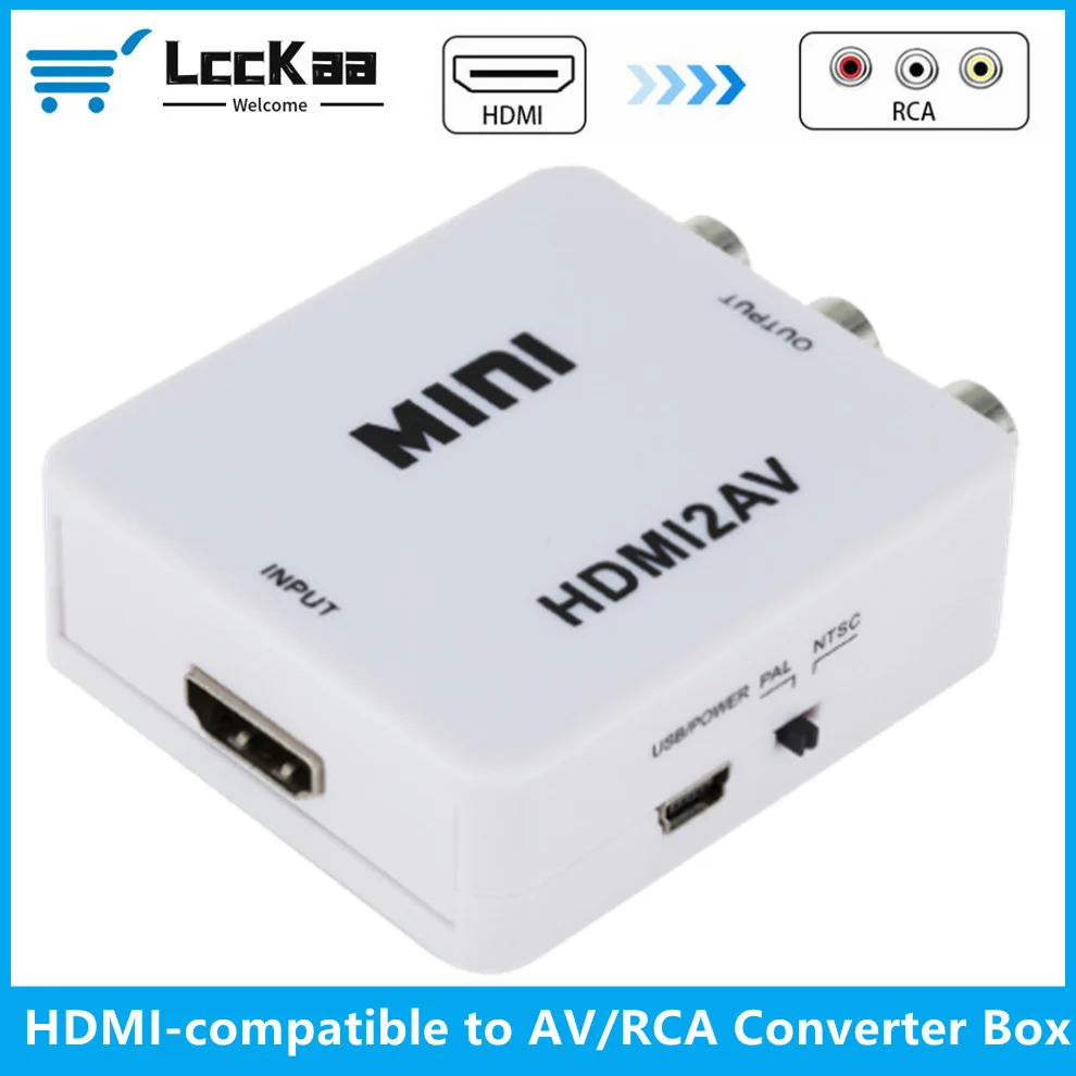 

HDMI-compatible to RCA AV CVSB L/R Video Scaler Converter Box HD 1080P Video Composite Adapter HDMI2AV Adapter Support NTSC PAL
