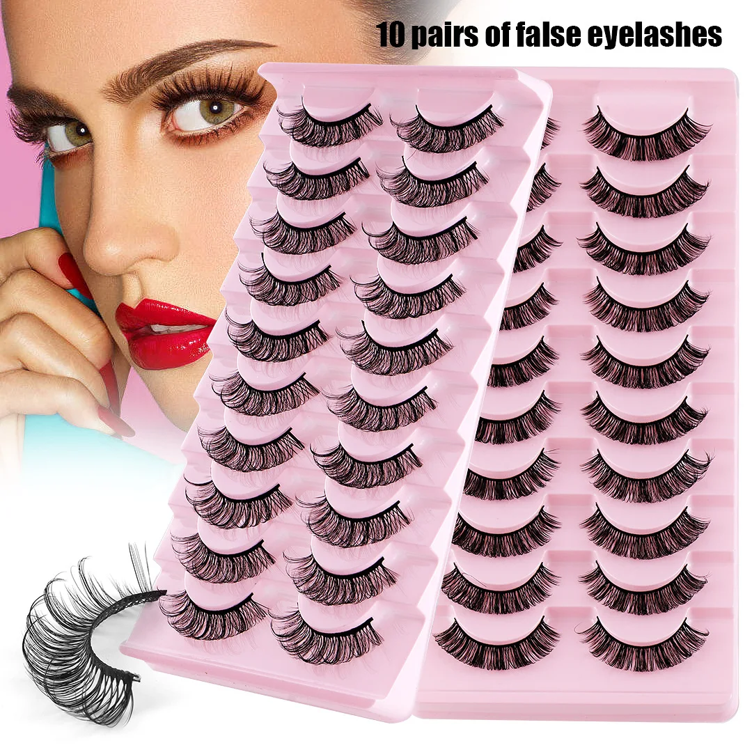 European and American New Chemical Fiber Russian Curly False Eyelashes 10 Pairs of Pack Thick Natural Grafting Eyelashes