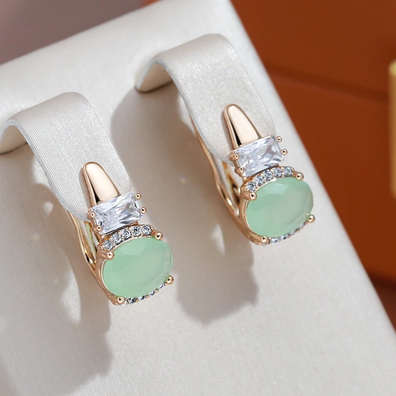 

JULYDREAM Elegant Oval Mist Green Zircon Drop Earrings Jewelry for Women Vintage Accessories 585 Gold Color Luxury Earrings