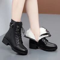 snow boots for women thick heel fleece lined boots women non slip ankle boots womens leather boots female mom zapatos