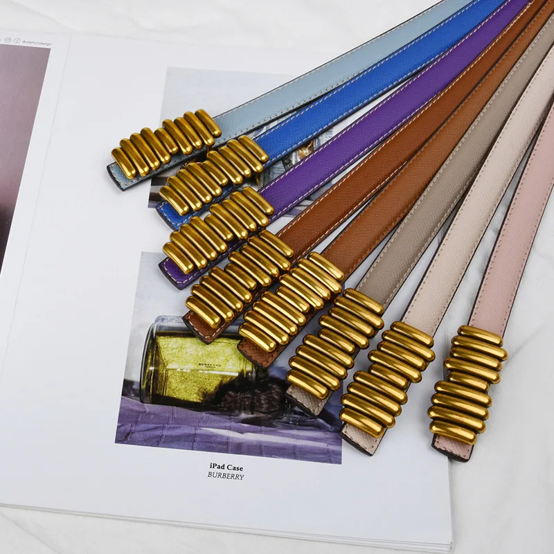 

Коричневый кожаный ремешок Ms, восстанавливающий древние путь, новые декорированные Летние кожаные ремни с джинсами