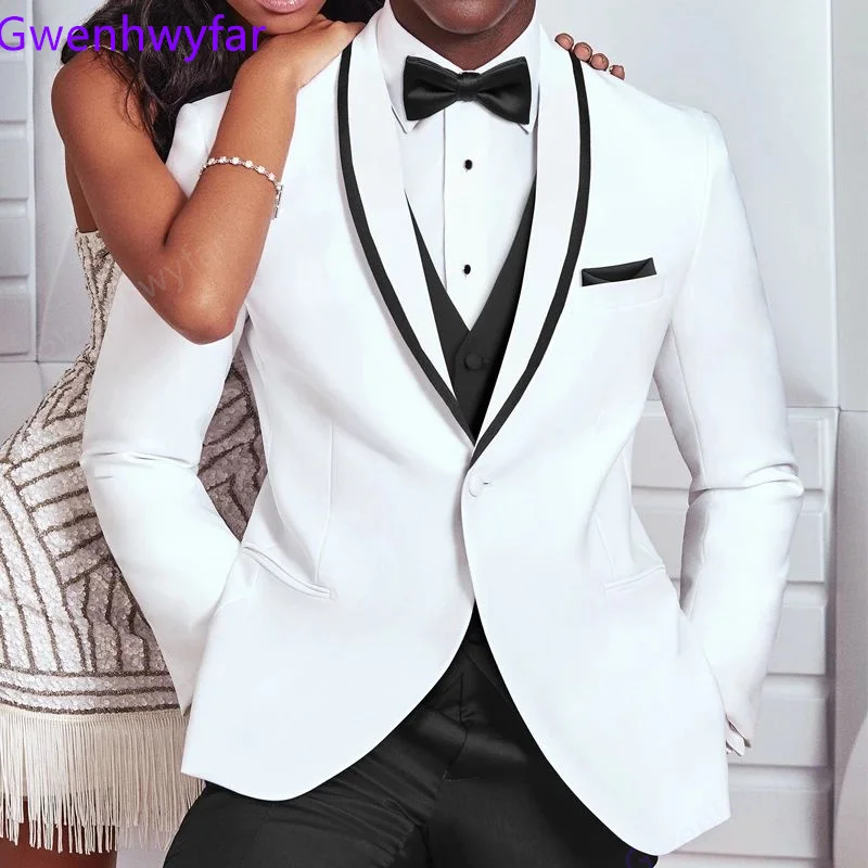 

Осень 2022, отличное качество, свадебные костюмы для жениха Gwenhwyfar, шаль с лацканами на одной пуговице, официальные мужские смокинги для выпускного вечера, пальто + брюки + жилет