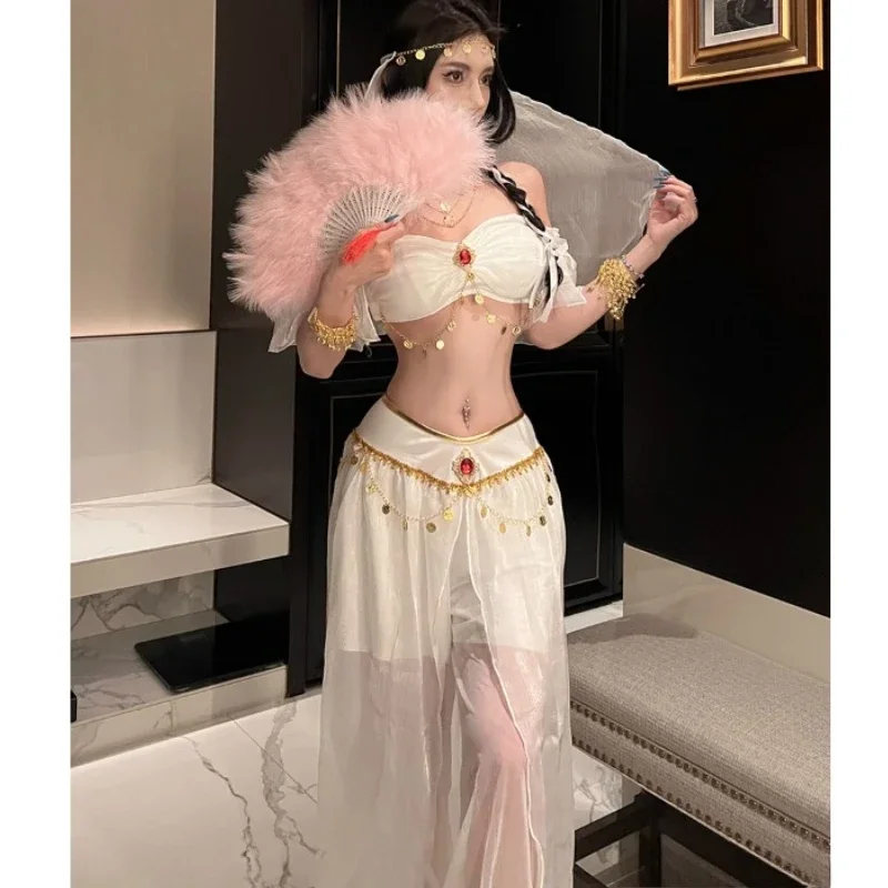 Фото Косплей Хэллоуин Фестиваль Арабский Косплей Костюм Принцессы Жасмин BellyDance Индийская Болливудная Вуаль Топ Брюки Египетская Королева №4
