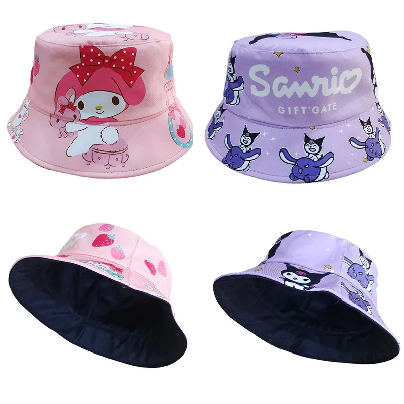 

Cute Sanrios Children's Cartoon Fisherman Hat Kawaii Anime MyMelody Kuromi Cinnamoroll Boy and Girl Summer Sunshade Sun Hat Gift