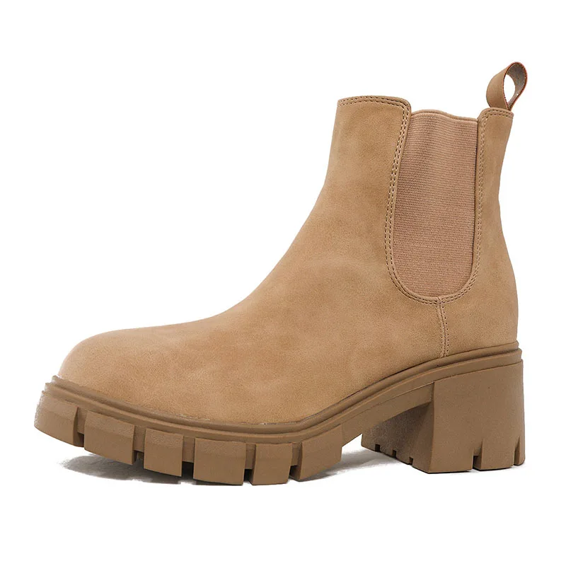 

Platform Slip On Ankle Chelsea Boots Women 2022 Autumn Thick High Heel Martin Boots Round Toe Ladies Shoes