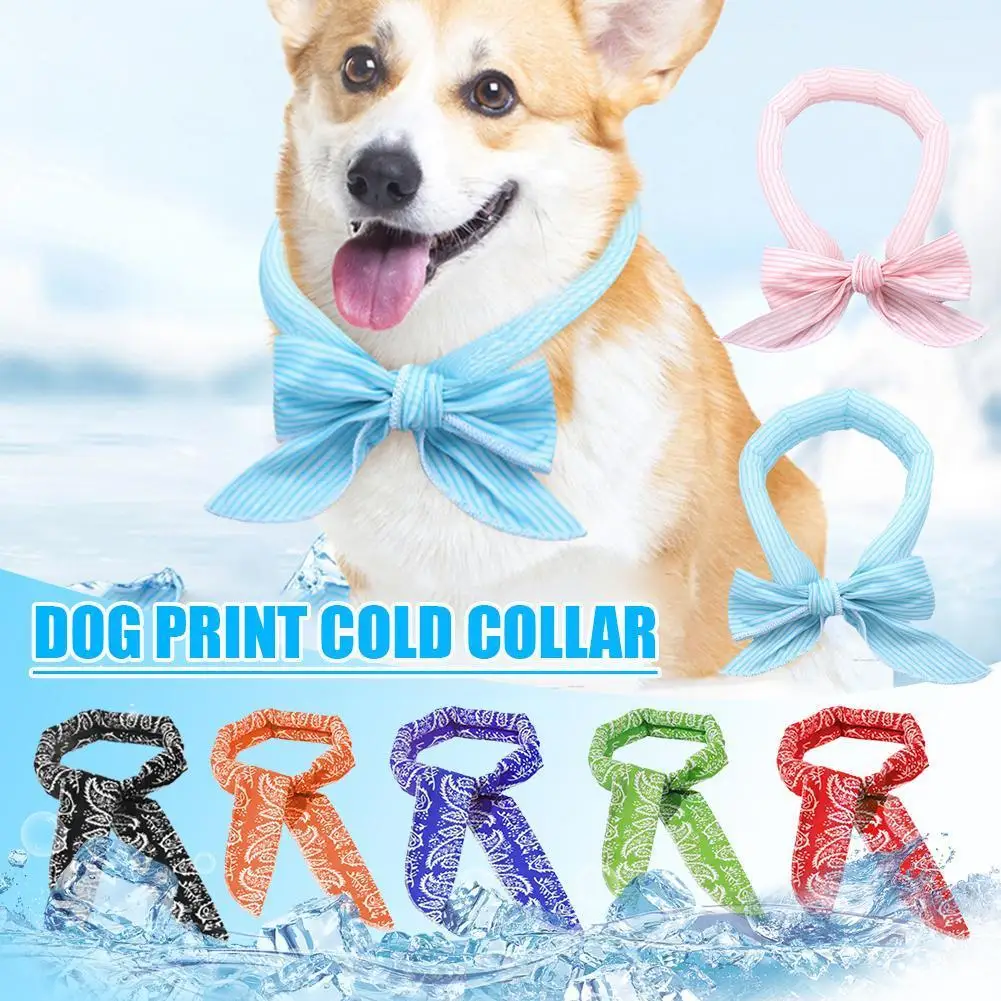 

Summer Dog Collar Cool Pet Dog Cooling Bandana Adjustable Heatstroke Collar Ice Dog Print Accessories Pet Cute Cooling Scar C9K1