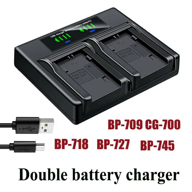 

Dual Battery Charger For Canon BP-727 VIXIA HF R60 R62 R70 R72 R80 R82 R300 R400