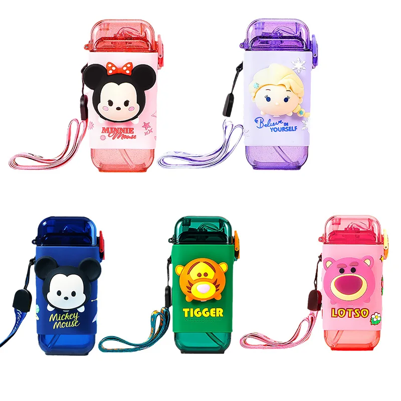 

New 280ml Kawaii Anime Disney 3D Square Straw Cup Cute Cartoon Mickey Minnie Portable Silicone Bomb Lid Water Cup Children Gift