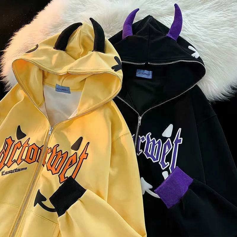 

Zip Hoodie y2k Little Devil's Cape goth Coat 2023 New Men's and Women's Winter Hoodie Loose Fashion Women's sweatshirt Hoodie