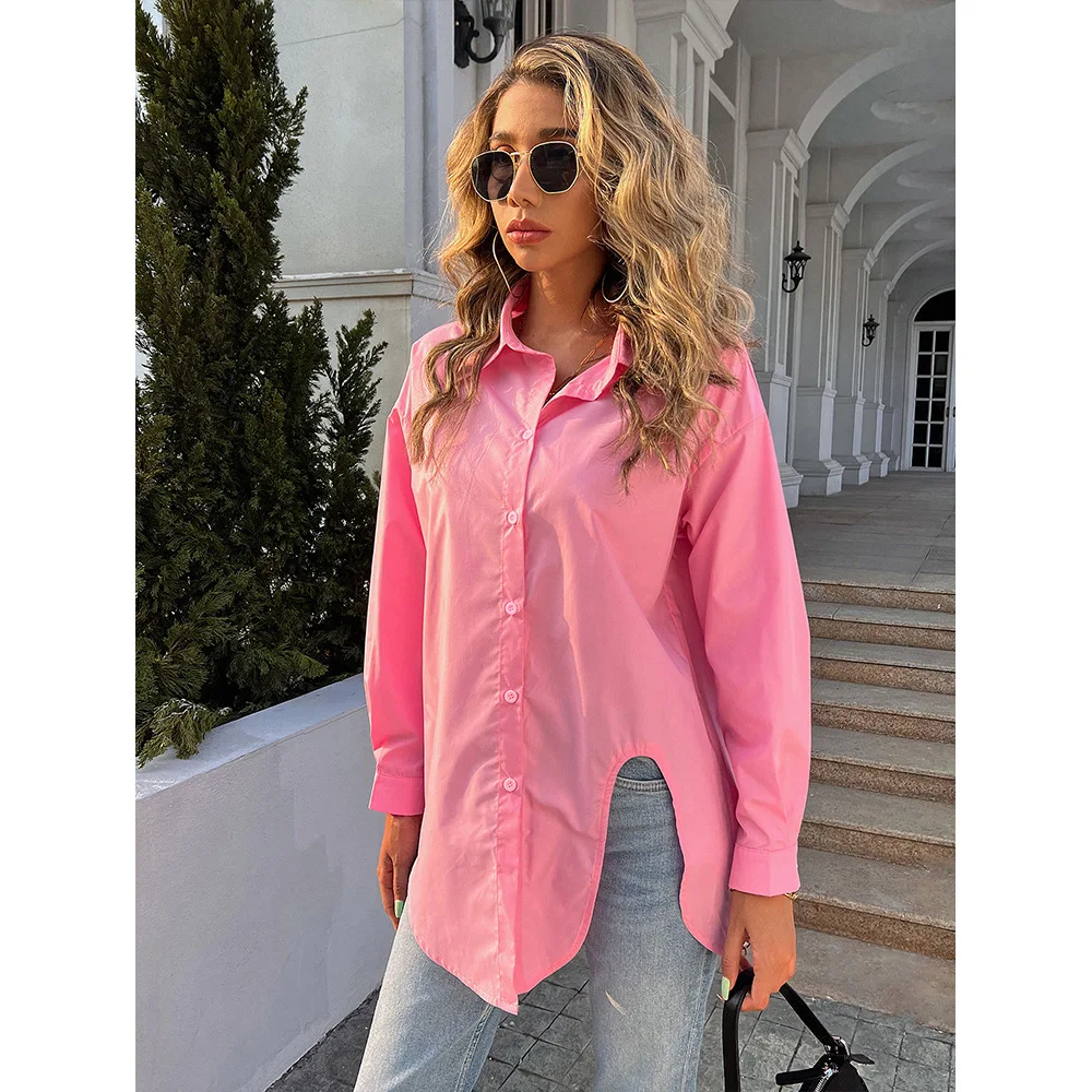 Spring Summer Women's Fashion Long-Sleeved Solid Color Top Loose Casual Shirt Women's Summer Women Top