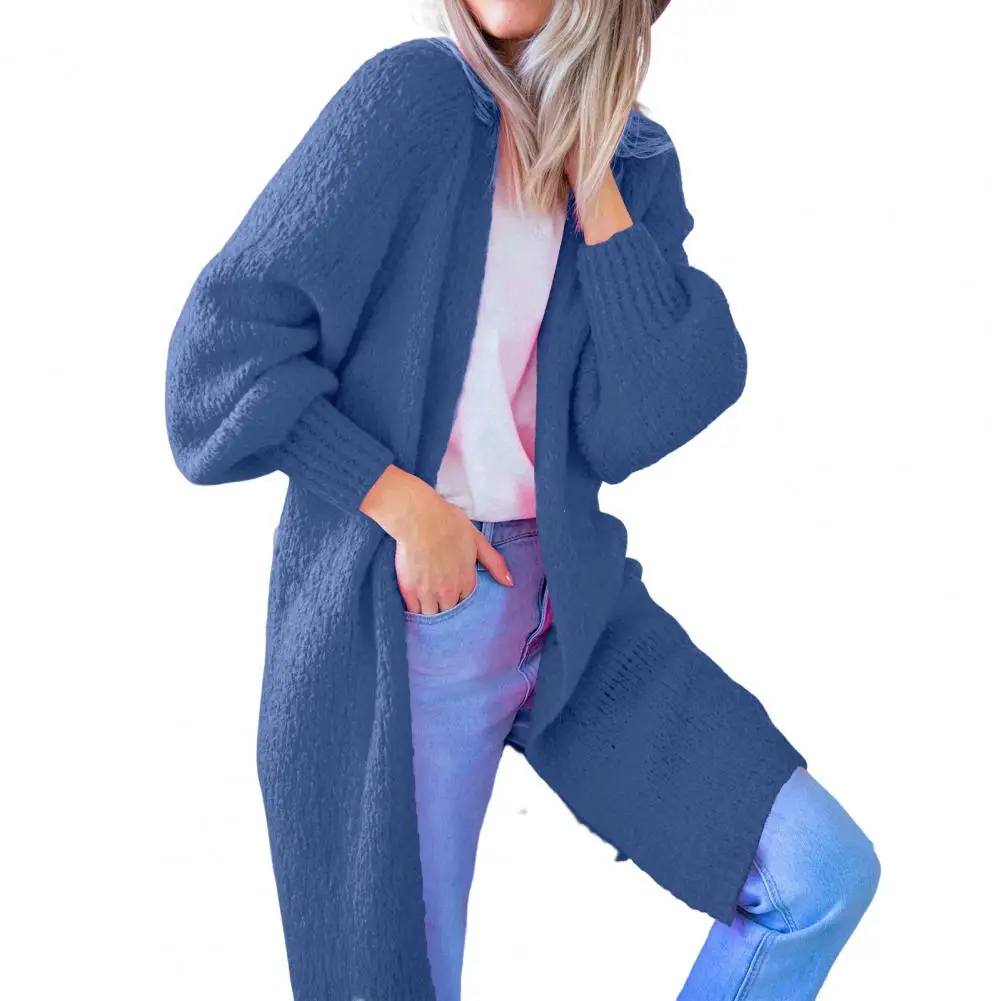 

Open Stitch Thickened Cold Resistant Cardigan Style Pure Color Mid-Length Sweater Coat Sweater Cardigan Female Knitwear