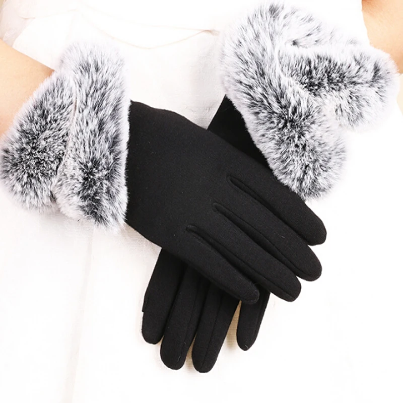 

Fashion Women Touching Screen Gloves Winter Warm Lady Gloves Driving Soft Fake Fur Lining Gloves Mittens Cashmere
