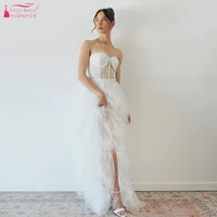 Super Edgy Wedding Dresses With Touch Sexy Glam. Sheer Lace BodiceTiered Tulle Skirt Bridal Gown   ZW790