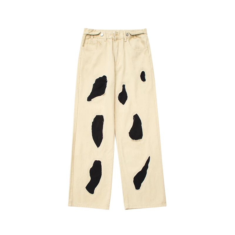 Hip-hop Jeans Y2k American High Street Embroidery Patch Cat Whisker Straight Jeans Men And Women Design Sense Oversize Trousers