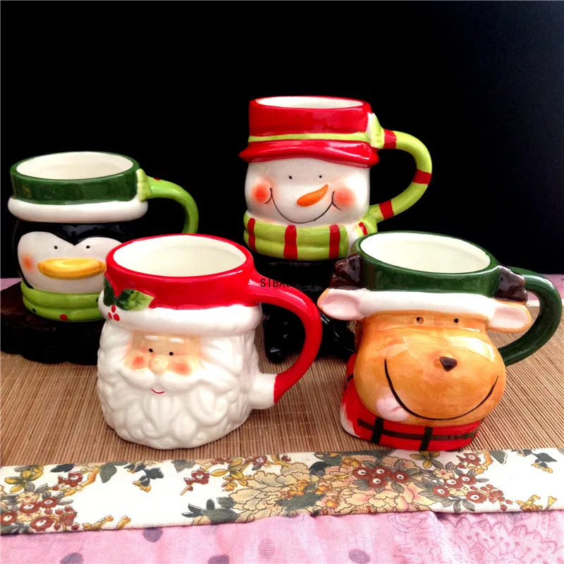 

Christmas Gift Ceramic Animal Cup Santa Claus Elk Couple Water Glass Snowman Penguin Creative Caribou Cartoon Mug