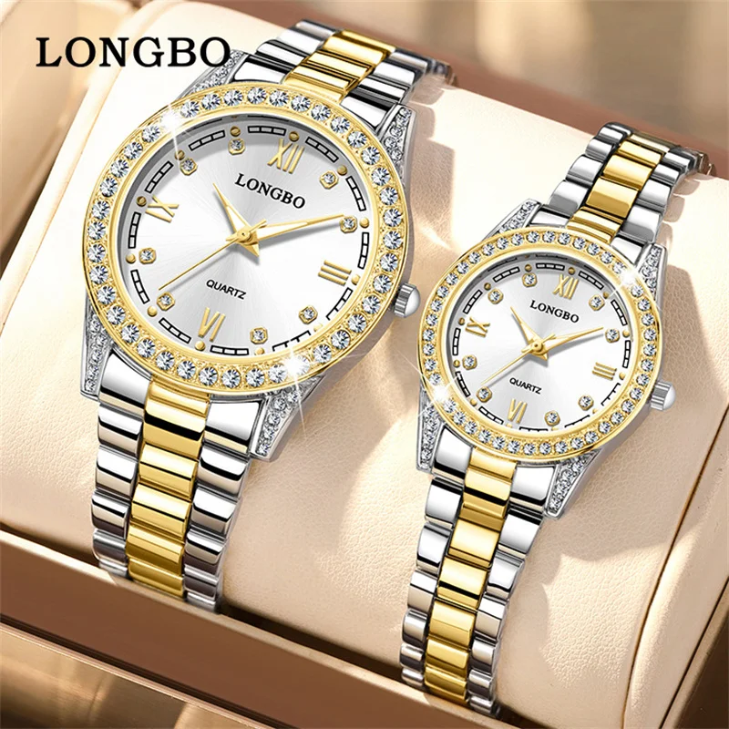 

LONGBO New Lover Watches Luxury Diamond Stainless Steel Waterproof Classic Watch for Men Women Fashion Couple Wristwatches