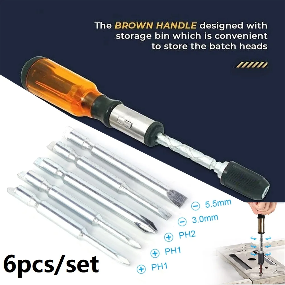 

Push Pull Ratchet 6 In 1 Press Type Semi-automatic Rotary Spiral ScrewDriver Bit Multifunctional Tool Kit 34 *220mm