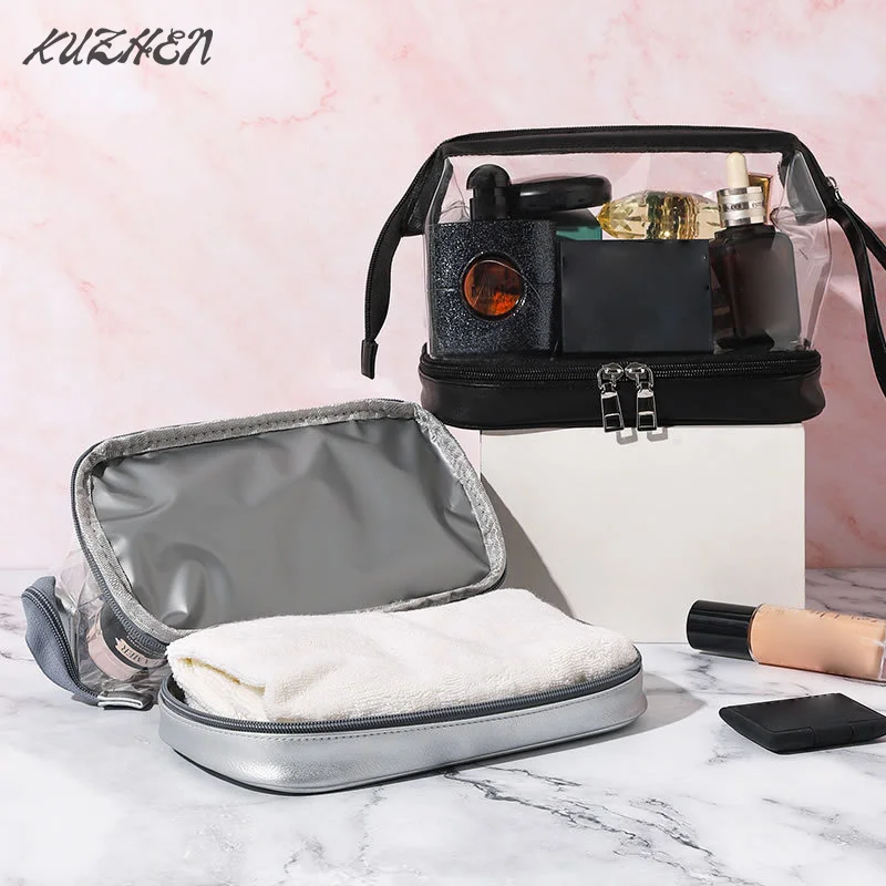 Двухслойные прозрачные водонепроницаемые косметички с удобной ручкой