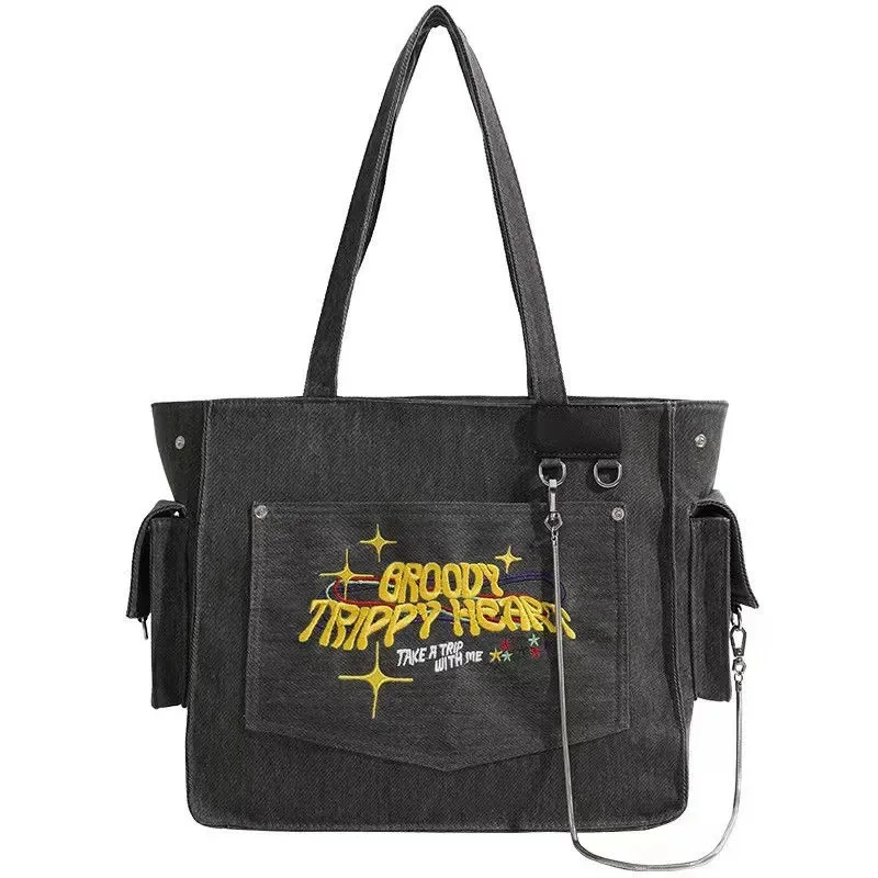 

Вместительная сумка-тоут через плечо для подмышек, портативная холщовая винтажная дамская сумочка для покупок в стиле ретро с вышитыми надписями